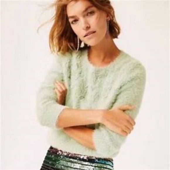 Anthropologie Rosie Neira Aubade Crew Neck Sweater Size XS Mint Green - Picture 2 of 12